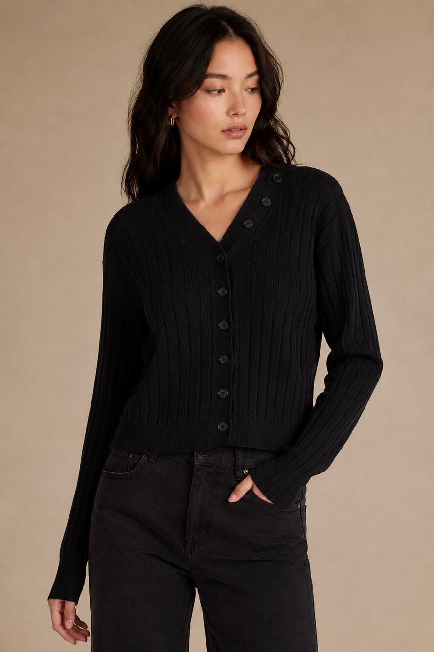 Anthropologie Ribbed V-Neck Button Detail Cardigan Sweater – Small
